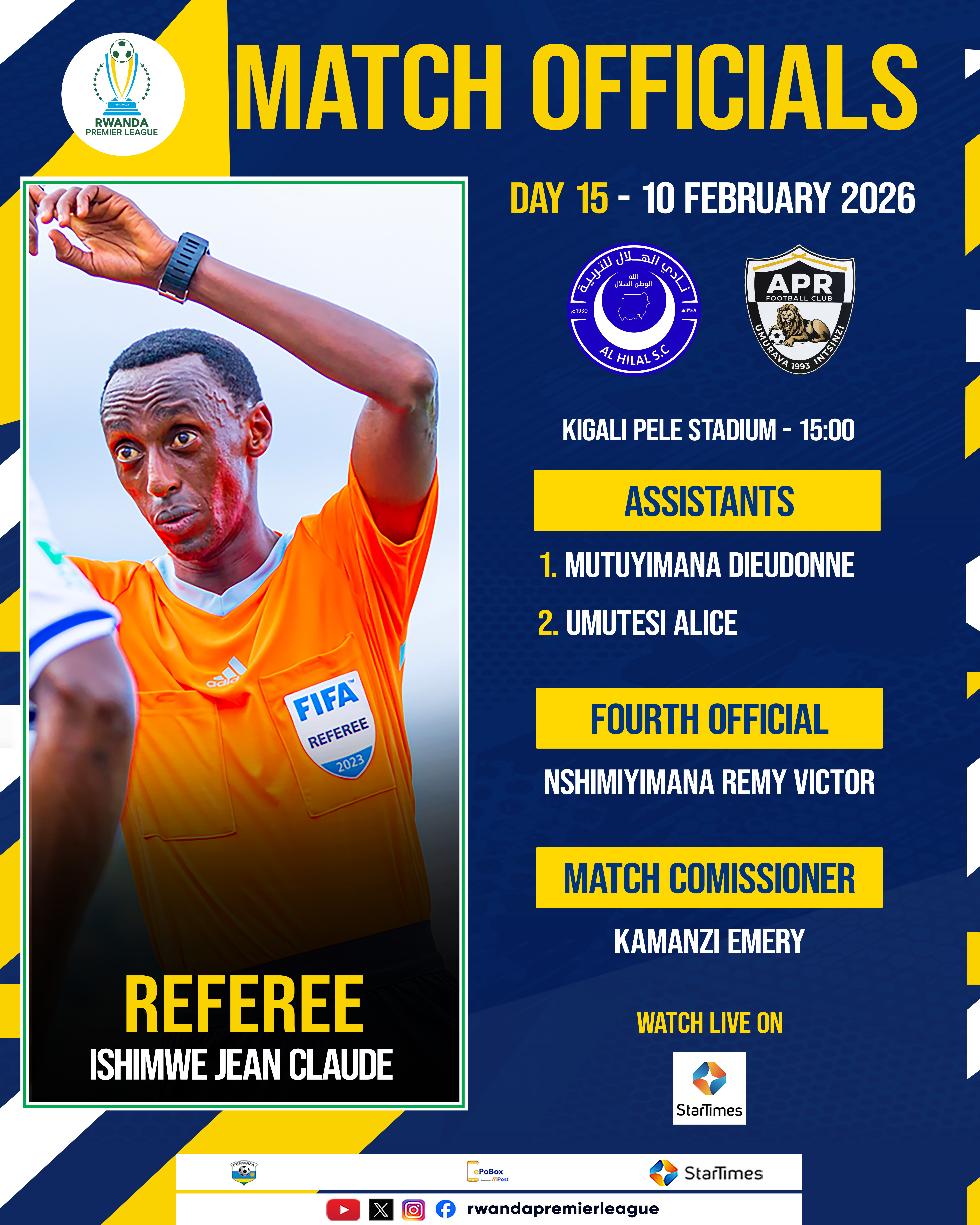 FERWAFA yashyize hanze abasifuzi b’umukino wa Al Hilal SC na APR FC